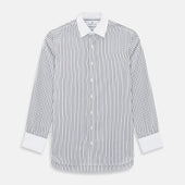 Navy and White Fancy Stripe Shirt with Contrast Collar & Cuffs