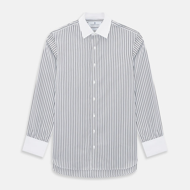 Navy and White Fancy Stripe Shirt with Contrast Collar & Cuffs