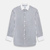 Navy and White Shadow Stripe Shirt with Contrast Collar & Cuffs