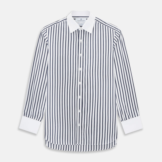 Navy and White Shadow Stripe Shirt with Contrast Collar & Cuffs