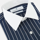 And White Bar Stripe Shirt With Contrast Collar Cuffs