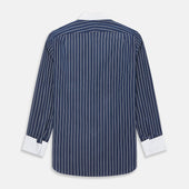 And White Bar Stripe Shirt With Contrast Collar Cuffs