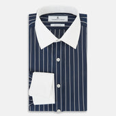And White Bar Stripe Shirt With Contrast Collar Cuffs
