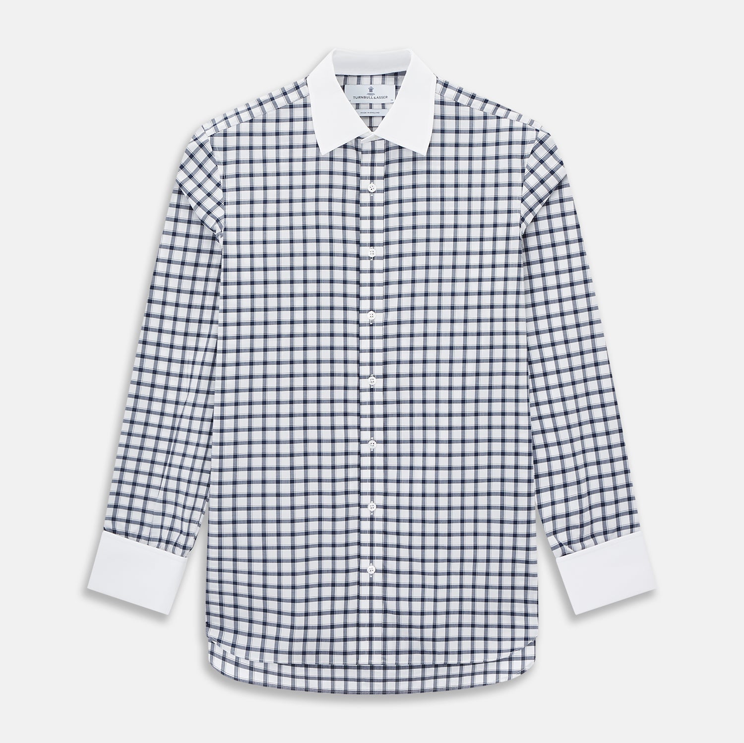 And White Tattersall Check Shirt With Contrast Collar Cuffs