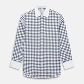 Navy and White Tattersall Check Shirt with Contrast Collar & Cuffs