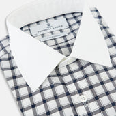 And White Tattersall Check Shirt With Contrast Collar Cuffs