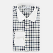 And White Tattersall Check Shirt With Contrast Collar Cuffs