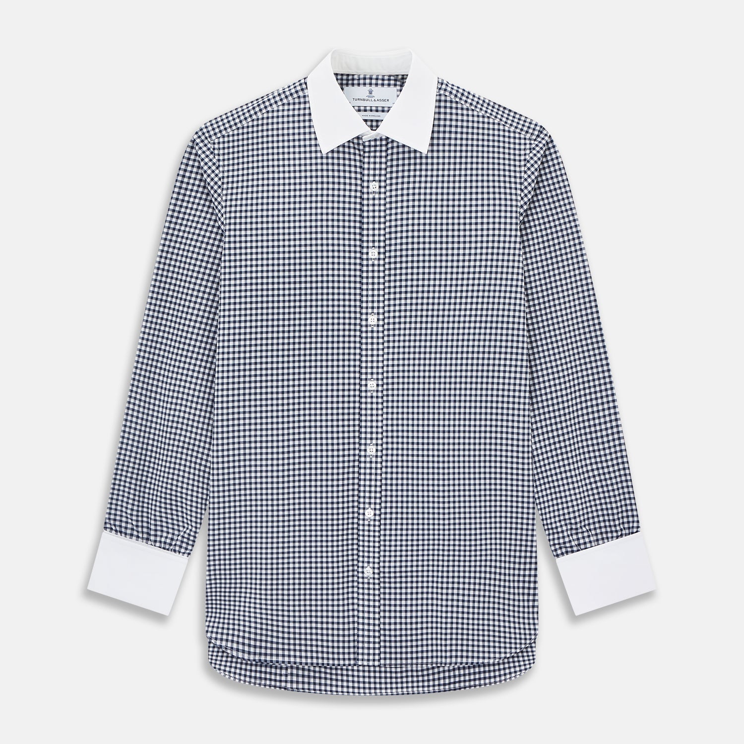 And White Gingham Check Shirt With Contrast Collar Cuffs