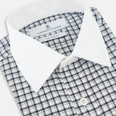And White Gingham Check Shirt With Contrast Collar Cuffs