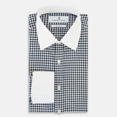 And White Gingham Check Shirt With Contrast Collar Cuffs