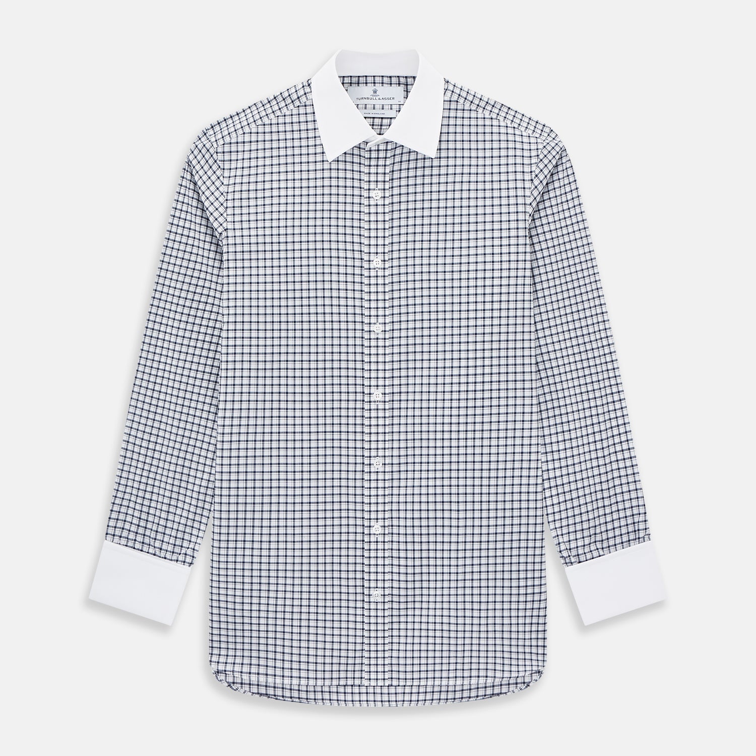 And White Double Track Check Shirt With Contrast Collar Cuffs