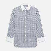 Navy and White Double-Track Check Shirt with Contrast Collar & Cuffs