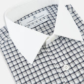 And White Double Track Check Shirt With Contrast Collar Cuffs