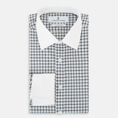 And White Double Track Check Shirt With Contrast Collar Cuffs