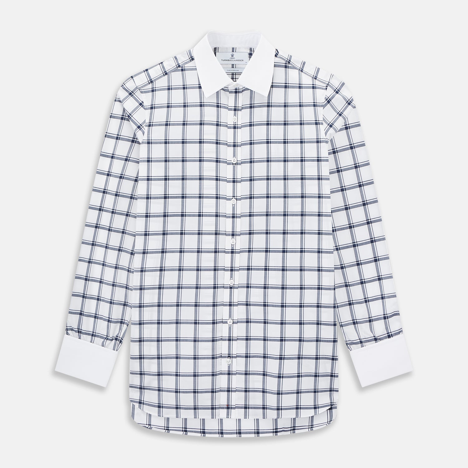 And White Windowpane Check Shirt With Contrast Collar Cuffs
