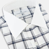 And White Windowpane Check Shirt With Contrast Collar Cuffs