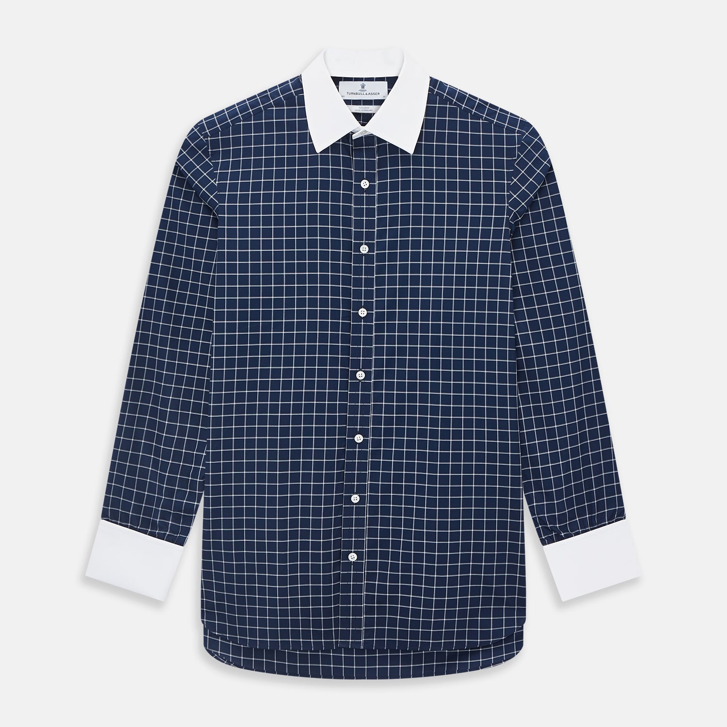 And White Reverse Graph Check Shirt With Contrast Collar Cuffs