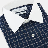 And White Reverse Graph Check Shirt With Contrast Collar Cuffs