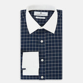 And White Reverse Graph Check Shirt With Contrast Collar Cuffs