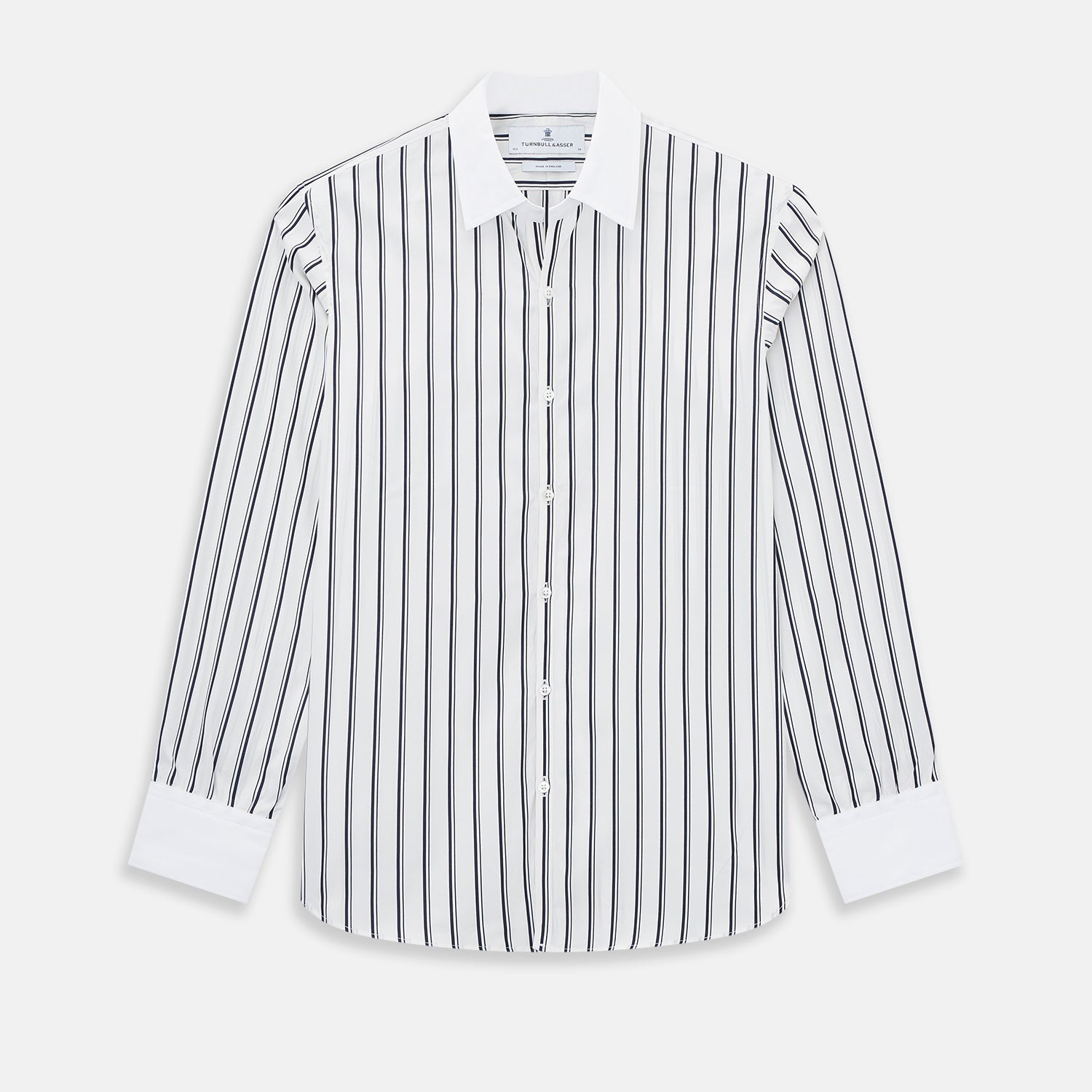 And White Track Stripe Windsor Shirt With Contrast Collar Cuffs