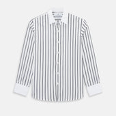 Navy and White Track Stripe Windsor Shirt with Contrast Collar & Cuffs