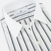 And White Track Stripe Windsor Shirt With Contrast Collar Cuffs