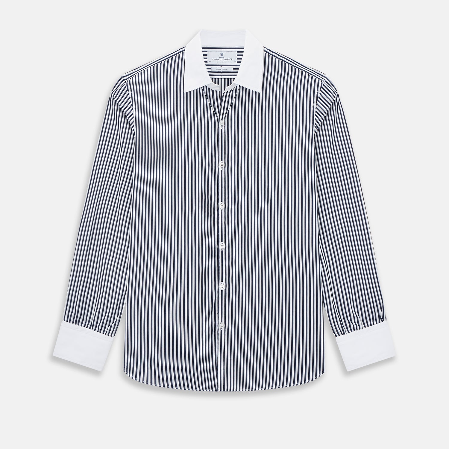 And White Double Stripe Windsor Shirt With Contrast Collar Cuffs