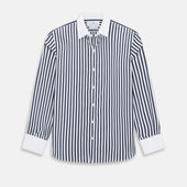 Navy and White Regency Stripe Windsor Shirt with Contrast Collar & Cuffs