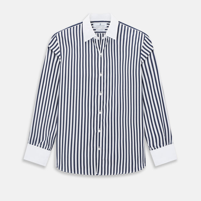 Navy and White Regency Stripe Windsor Shirt with Contrast Collar & Cuffs