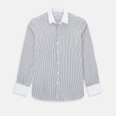 Navy and White Fancy Stripe Windsor Shirt with Contrast Collar & Cuffs