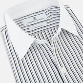 And White Fancy Stripe Windsor Shirt With Contrast Collar Cuffs