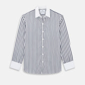 Navy and White Shadow Stripe Windsor Shirt with Contrast Collar & Cuffs