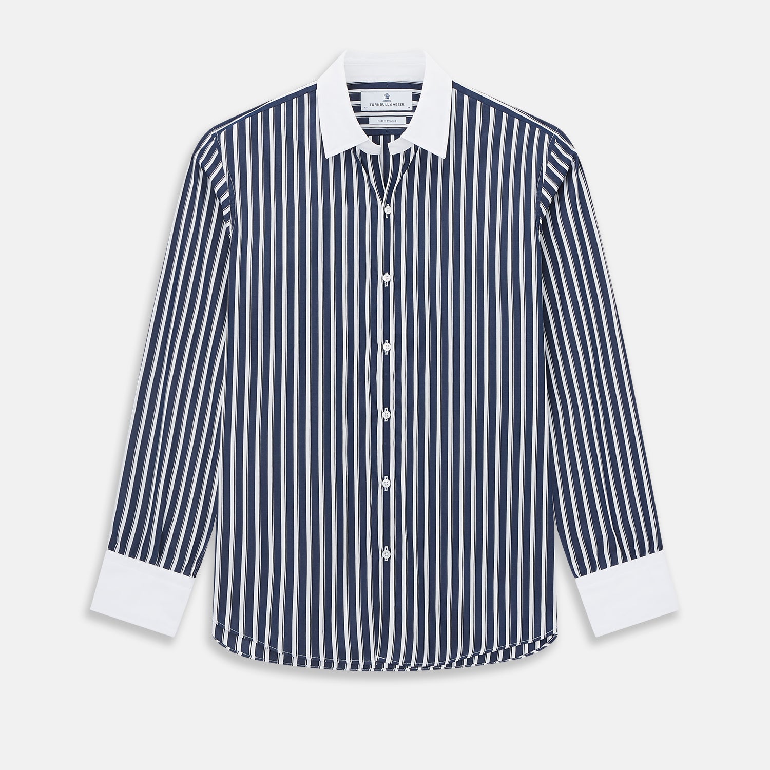 And White Reverse Stripe Windsor Shirt With Contrast Collar Cuffs