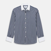 Navy and White Reverse Stripe Windsor Shirt with Contrast Collar & Cuffs