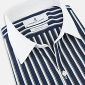 And White Reverse Stripe Windsor Shirt With Contrast Collar Cuffs