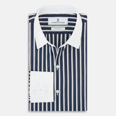 And White Reverse Stripe Windsor Shirt With Contrast Collar Cuffs