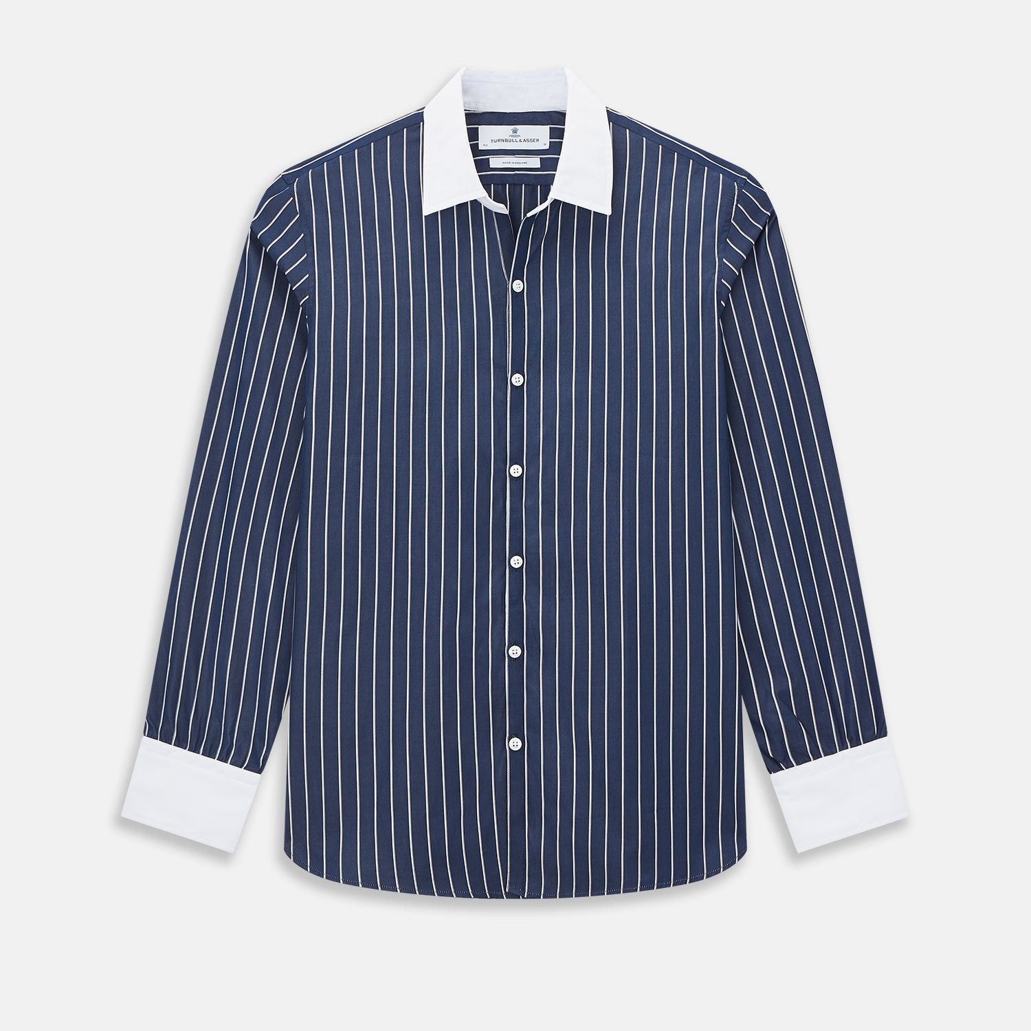 And White Bar Stripe Windsor Shirt With Contrast Collar Cuffs