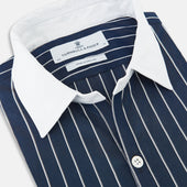 And White Bar Stripe Windsor Shirt With Contrast Collar Cuffs