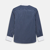 And White Bar Stripe Windsor Shirt With Contrast Collar Cuffs
