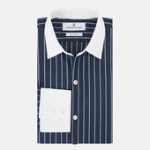 And White Bar Stripe Windsor Shirt With Contrast Collar Cuffs
