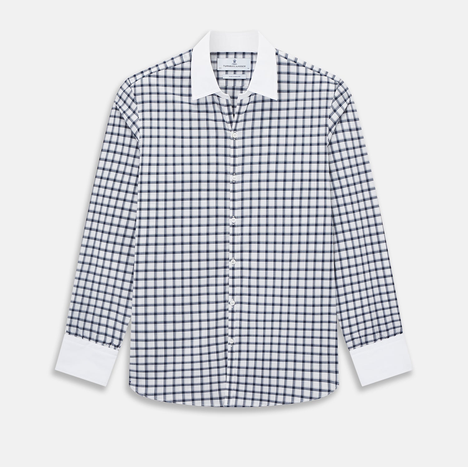 And White Tattersall Check Windsor Shirt With Contrast Collar Cuffs