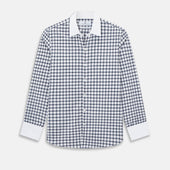 Navy and White Tattersall Check Windsor Shirt with Contrast Collar & Cuffs