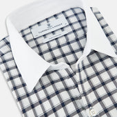 And White Tattersall Check Windsor Shirt With Contrast Collar Cuffs