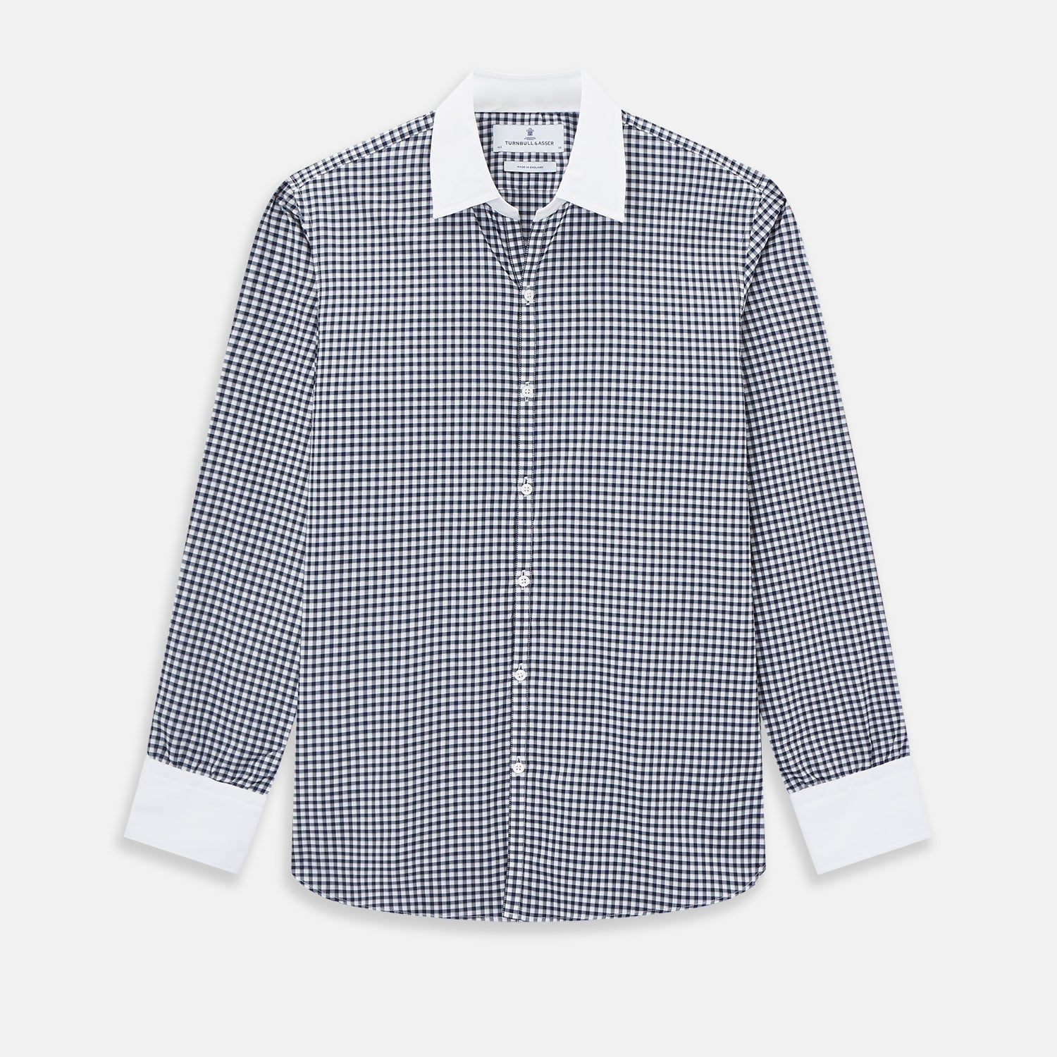 And White Gingham Check Windsor Shirt With Contrast Collar Cuffs
