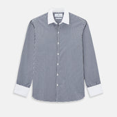 Navy and White Gingham Check Windsor Shirt with Contrast Collar & Cuffs