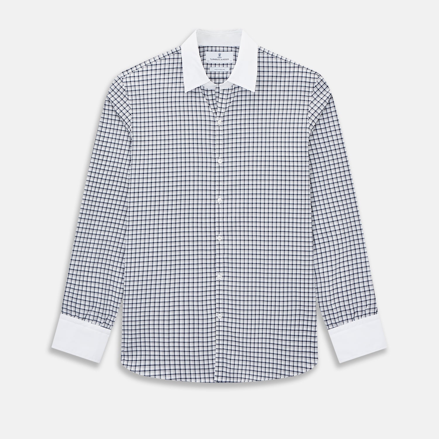 And White Double Track Check Windsor Shirt With Contrast Collar Cuffs