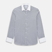 Navy and White Double-Track Check Windsor Shirt with Contrast Collar & Cuffs