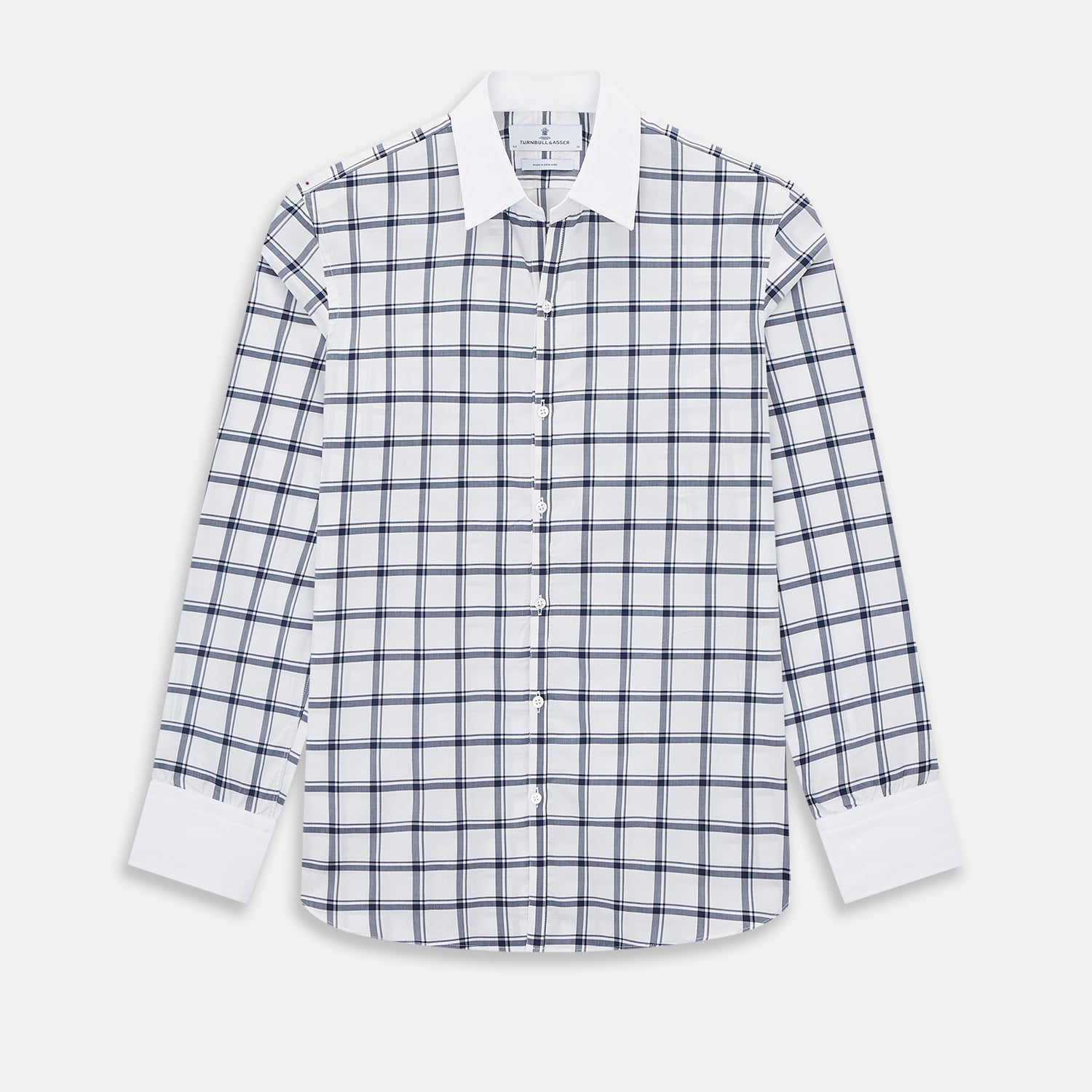 And White Windowpane Check Windsor Shirt With Contrast Collar Cuffs