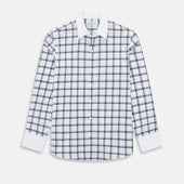 Navy and White Windowpane Check Windsor Shirt with Contrast Collar & Cuffs