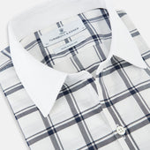 And White Windowpane Check Windsor Shirt With Contrast Collar Cuffs